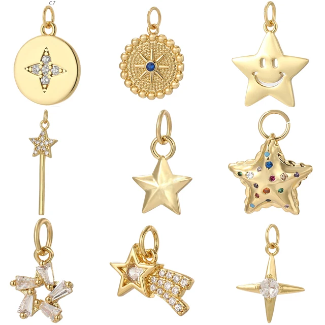 Breloques en Forme d'Étoile pour Bijoux, Boucles d'Oreilles, Bracelet, Collier, Accessoires, Documents Dorés, Fournitures de Direction, Amulette de Styliste, DIY 1