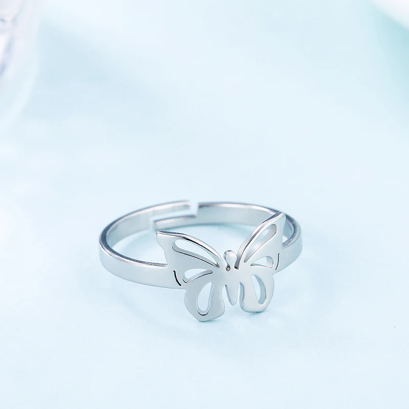 Amaxer for Women's Exquisite Hollow Butterfly Ring Gold Color Stainless Steel Fashion Ring Jewelry Party Friend Gift 5