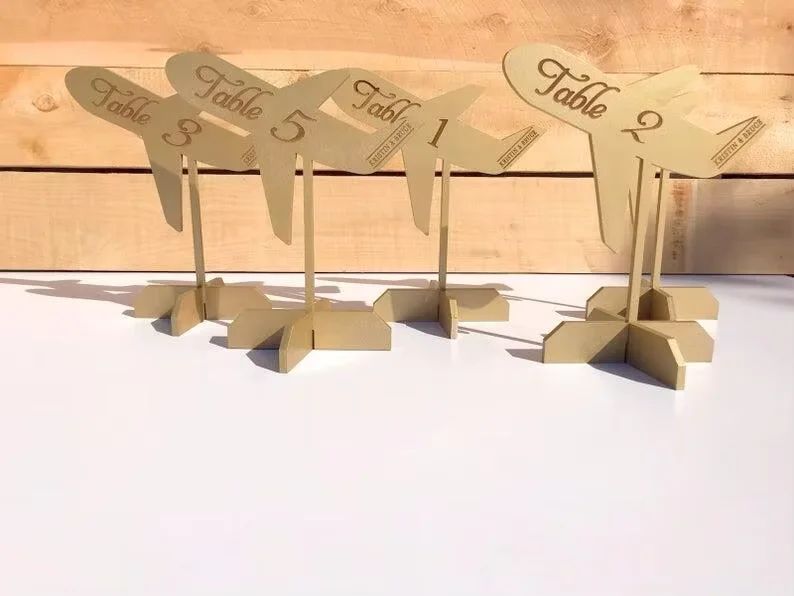 Wedding Wooden Airplane travel Table Numbers Holder Set Shower party Number Sign Personalized Elegant table number