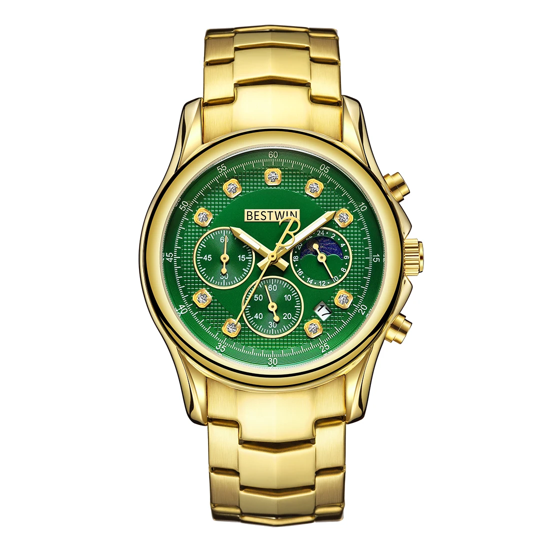 Luxury Men Watch New Fashion Mens Quartz Wristwatch Classic Brand Gold Green Diamond Reloj Steampunk Watches Business Man Clock