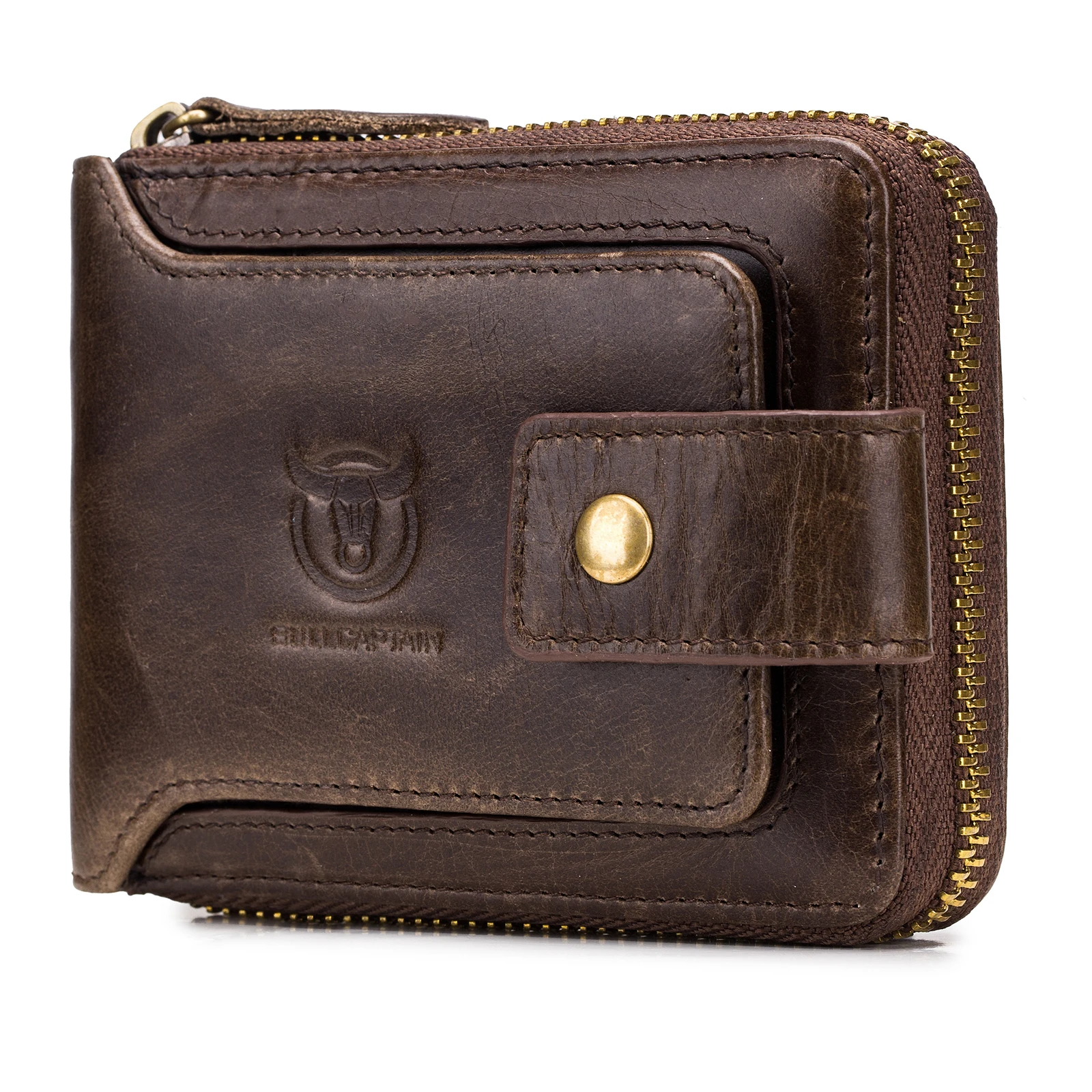 Genuine Leather Men's Wallet with Zipper - RFID Blocking, Large Capacity, Vintage Design, ID Window & Coin Pocket