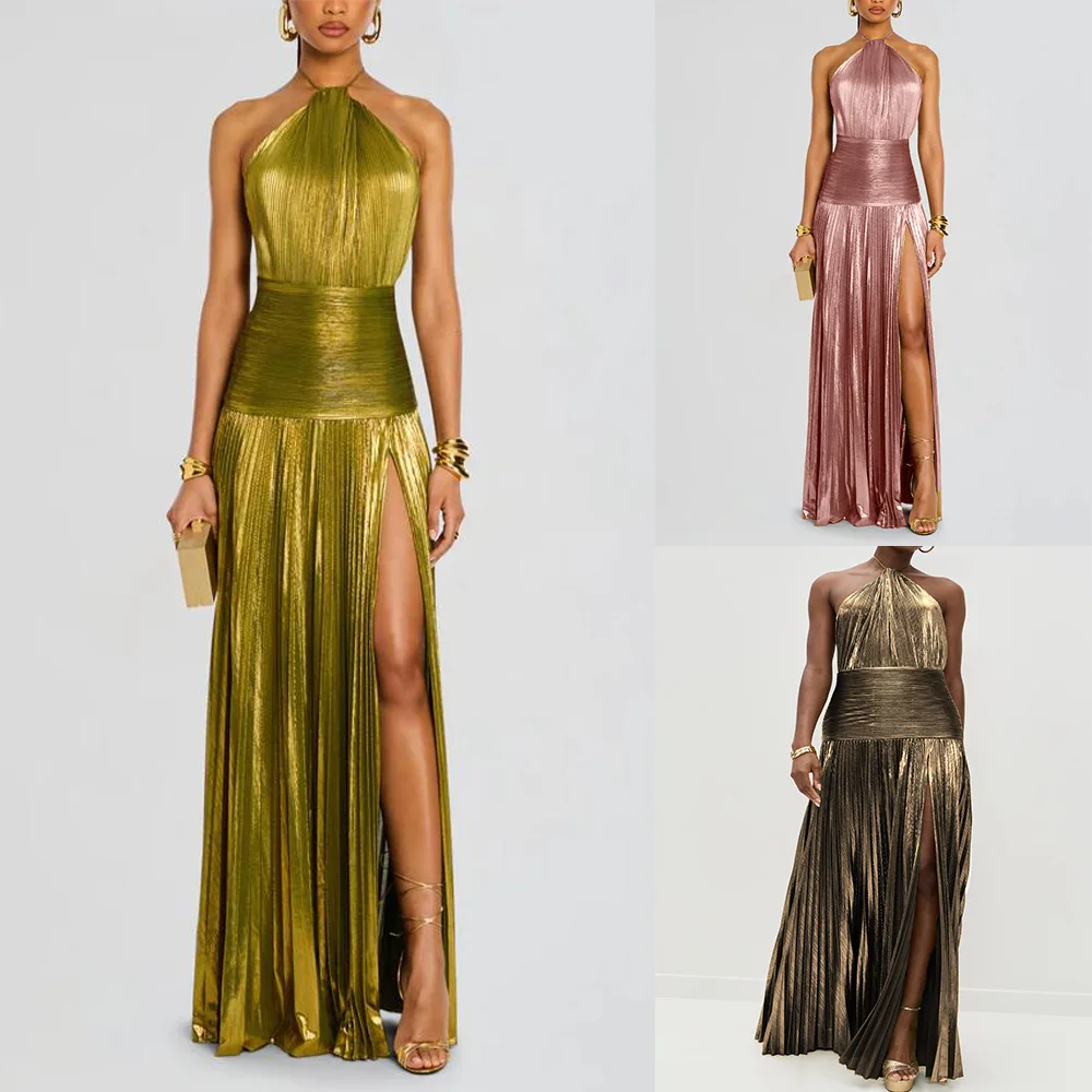 فستان حفلات صيفي للسيدات 2025، فستان ماكسي مرقع بدون حمالات، فستان أنيق للسيدات بدون أكمام ملابس خروج