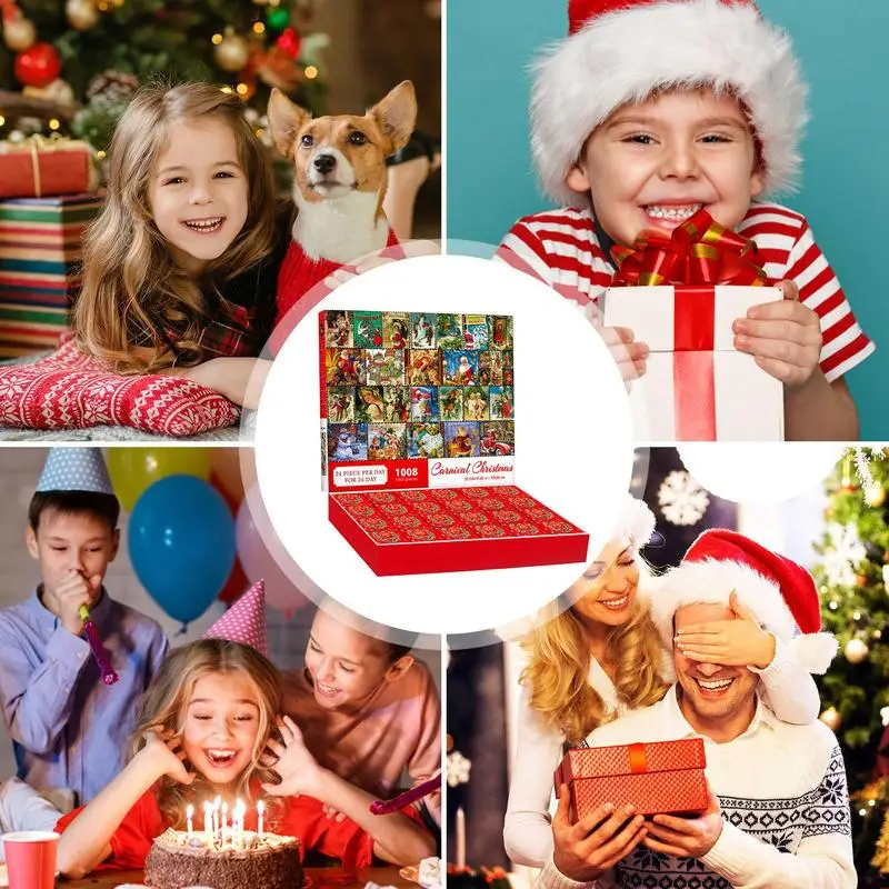 1008 Pieces Puzzle Advent Calendar for Kids Christmas 24 Days Surprise Countdown Puzzles Set Cute Calendar Puzzles Gift Box