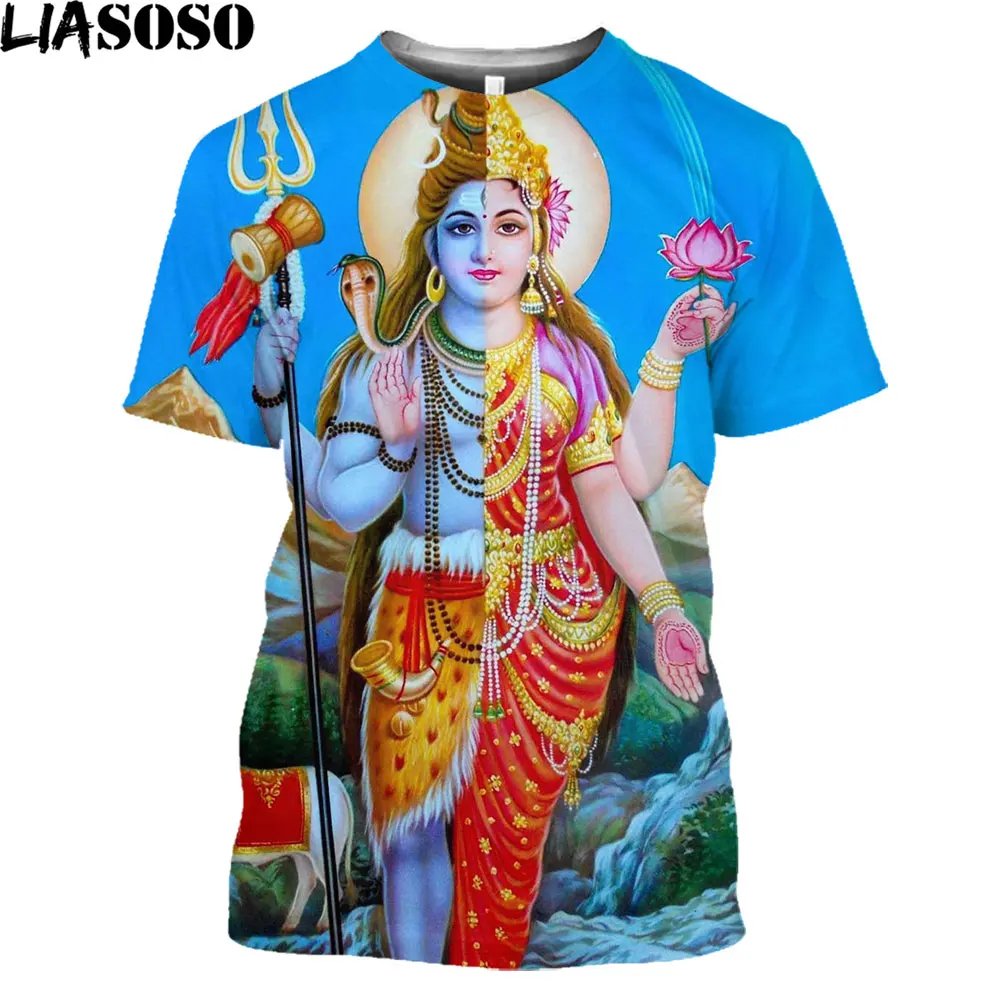 

LIASOSO Top Hindu Lord God Shiva T Shirt Religious Belief 3D Print Hinduism Vishnu Men Tshirt Women Believer Cosplay Tees Tops