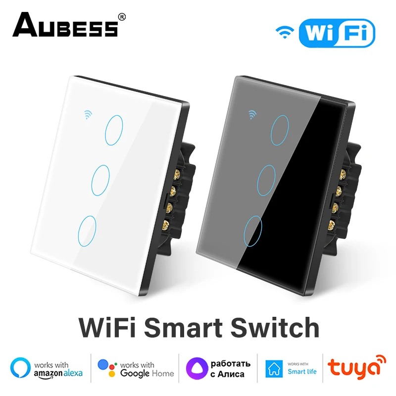 Aubess Wifi 1/2/3/4 Gang Tuya Eu Standard Smart Touch Switch Smart Home Wall Button Per Smart Life Alice Alexa Google Home