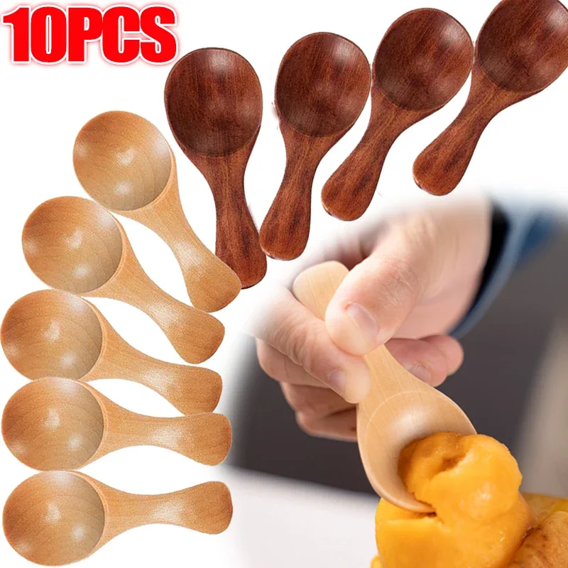 

1-10pcs Mini Wooden Spoons Kitchen Spice Condiment Spoon Coffee Sugar Teaspoons Kids Short Handle Wood Scoops Home Tableware