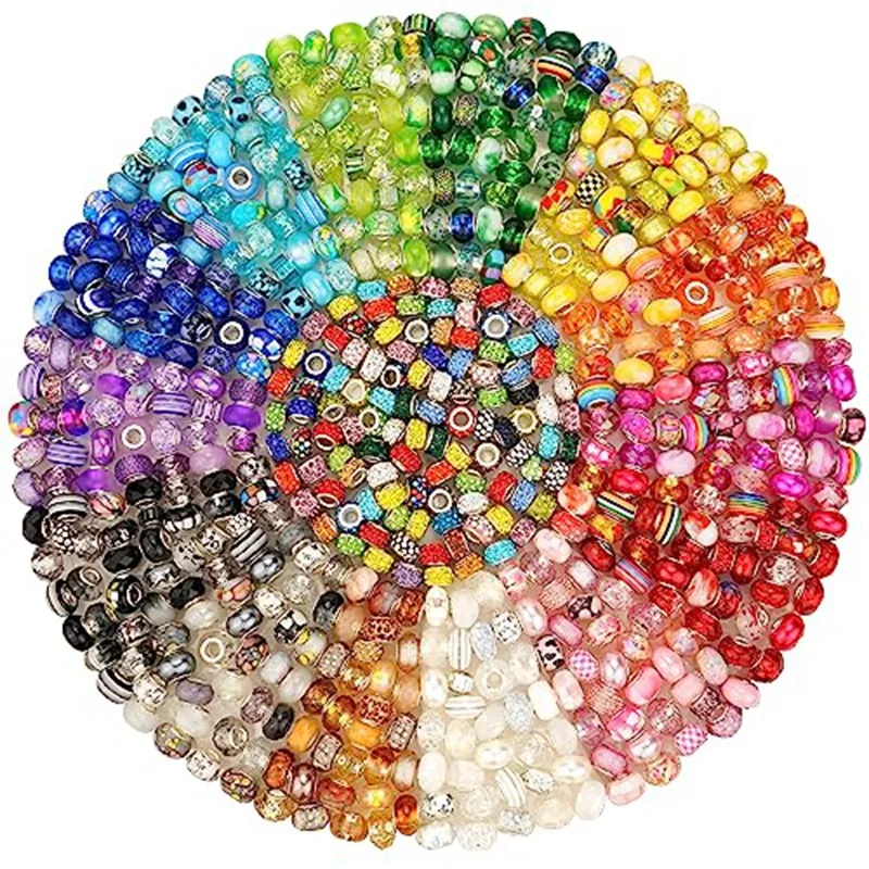 

240Pcs Assorted European Resin Large Hole Beads Spacer Beads Craft Beads For Bracelet Making, For DIY Charms Bracelet