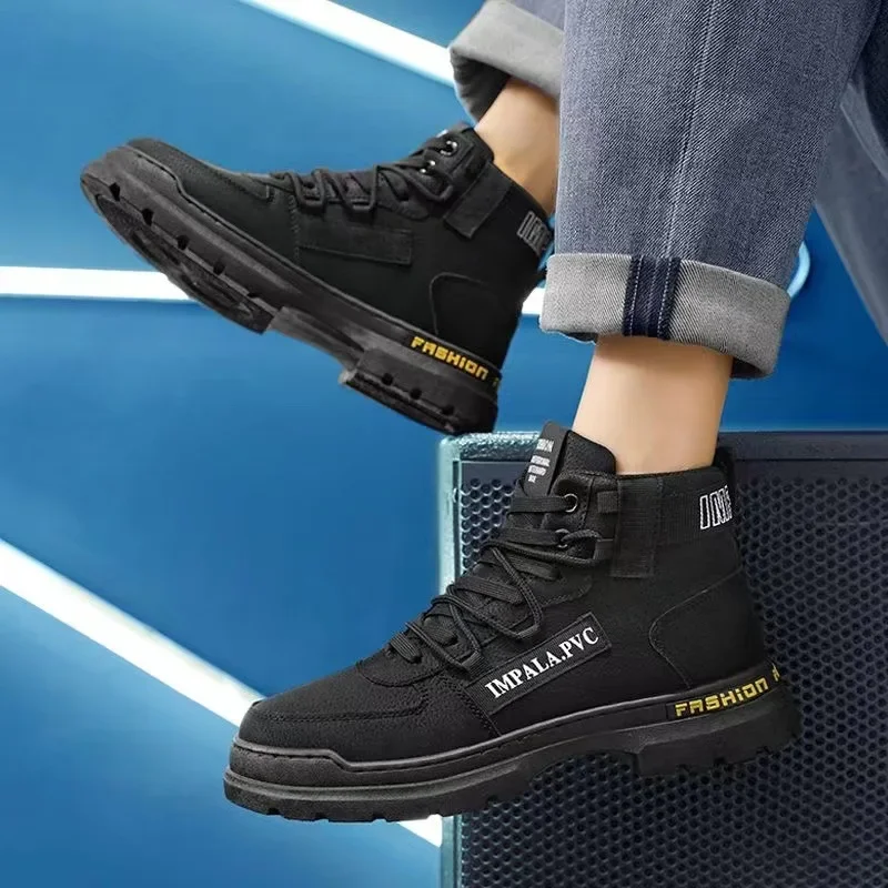 

Ankle Boots Solid Platform Men Boots Lace-up Men Shoes Decoration Work Short Boots Tooling Military Booties Zapatillas De Hombre