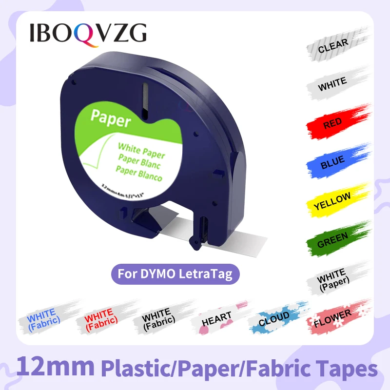 

IBOQVZG 91200 For Dymo LetraTag Label Tape 12mm LT Labels 91201 12267 91202 91221 For Dymo LT-100H LT-110T QX50 2000 Label Maker