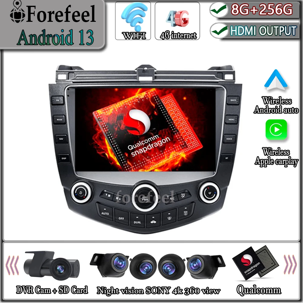 Eonon Carplay Android 13 Car Stereo For Honda Accord 2003-2007 Radio Wireless Carplay Android Auto 10.1 Inch 1080P HD IPS Touch Screen DSP EQ Built-in GPS MirrorLink WiFi Bluetooth FM/RDS AHD Backup
