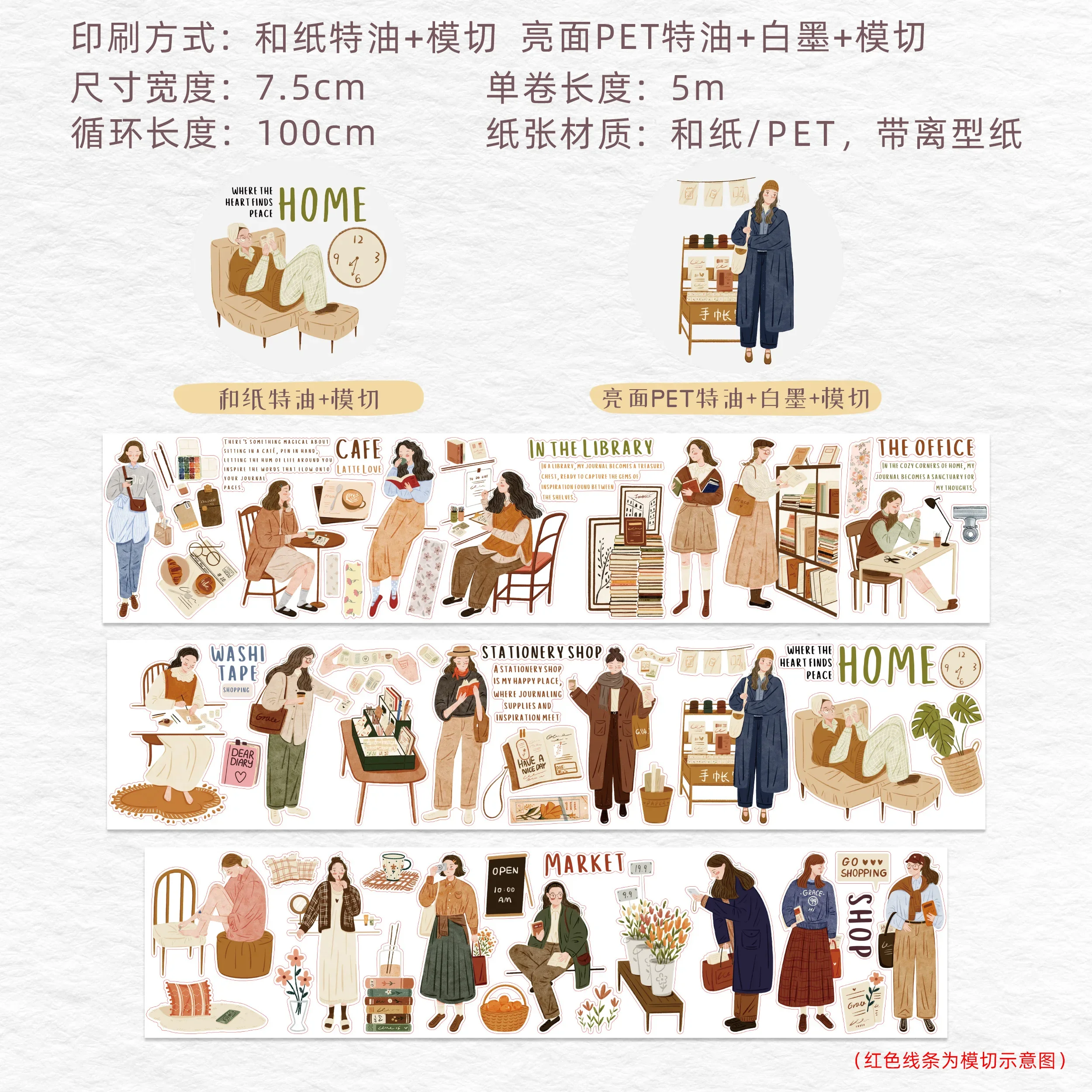 WT 저널 데이 다이컷 모리 저널 PET 와시 테이프