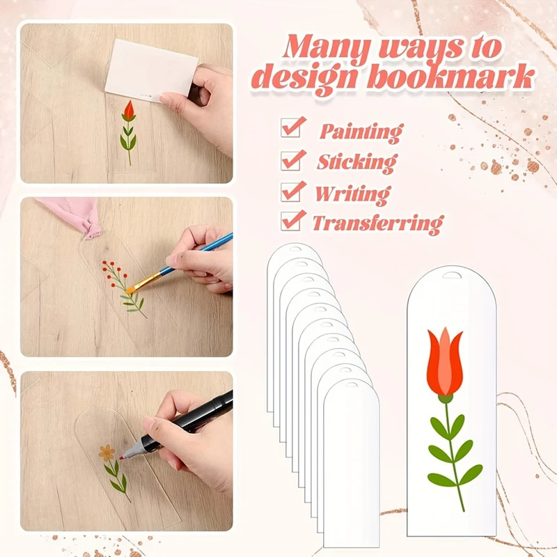 아크릴 북마크 블랭크 투명 북마크 리본이 달린 아크릴 태그 DIY 공예 투명 북마크-A09I