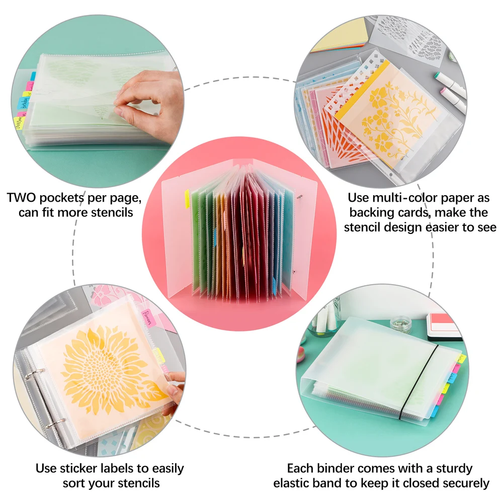 20-50pcs/Set Cookie Stencil Plastic Storage Binder 6x6" Stencils Folder Sticker for Stamps Dies Storage