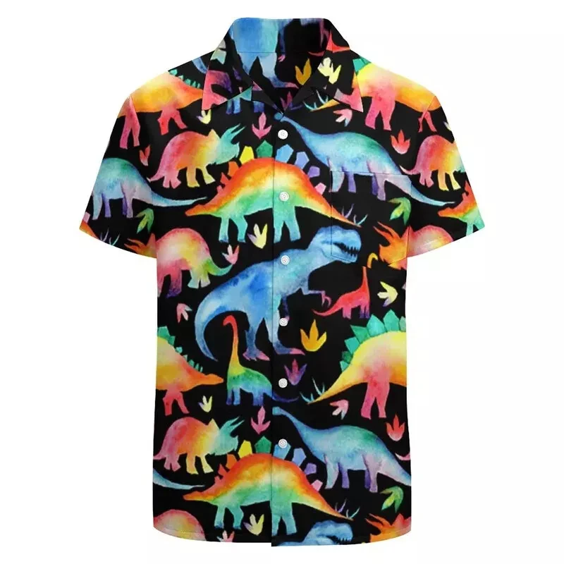 thumbnail image 1 of Nuevas camisas hawaianas de estilo de dibujos animados, camisa de manga corta con estampado 3D de dinosaurio de anime de gran tamaño para hombres, ropa Y2k, blusas Harajuku, 1 of 4