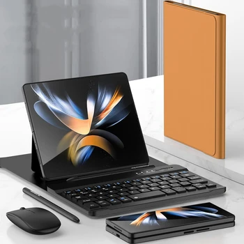 Wireless Keyboard Folding Leather Case For Samsung Galaxy Z Fold 4 / Fold 3 Folding Phone Creative Stand Bluetooth Mouse Stylus 1