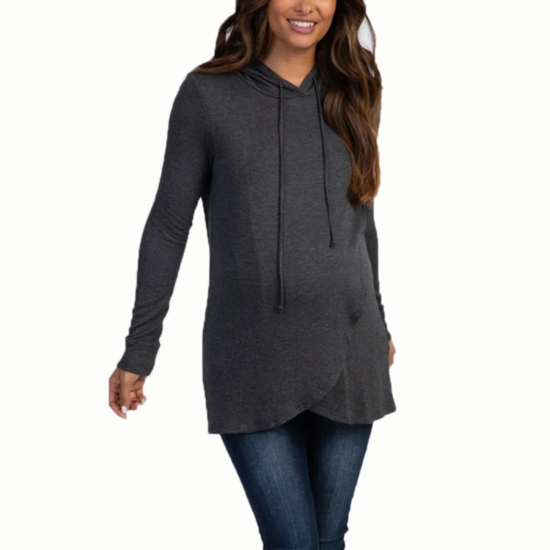 Maternity Hooded Sweater Tops Pregnant Long Sleeve Breastfeeding Blouse Women Top Mama Clothing