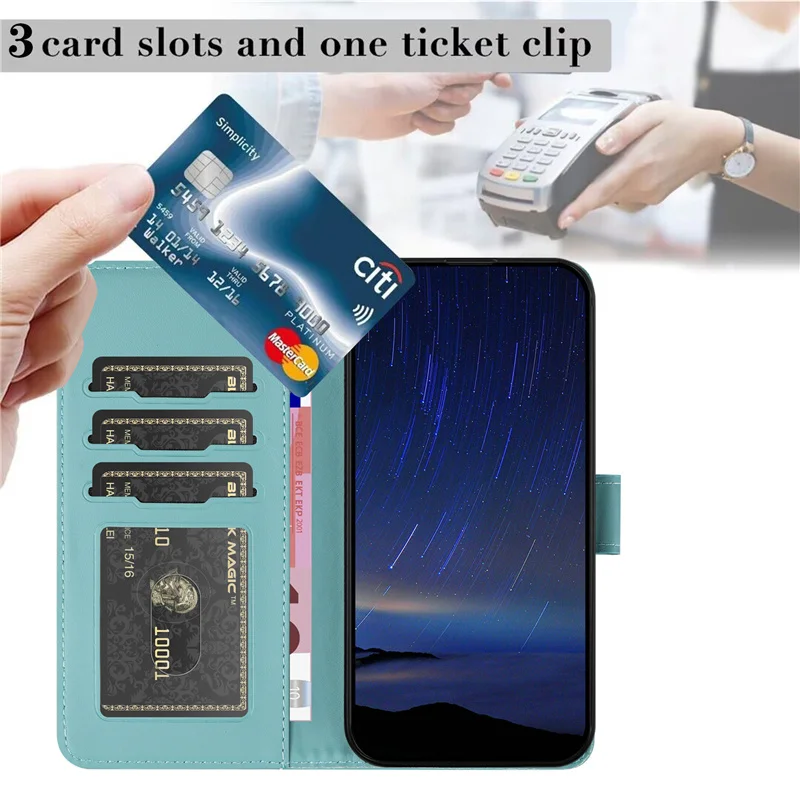 Elegant Leather Wallet Case with Animal Cat Design and Card Holder