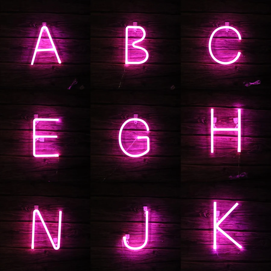 DIY Alphabet Letter Neon Light Sign & @ Number LED Night Light 22cm Height Decor Birthday Wedding Party Wall USB & Battery Case