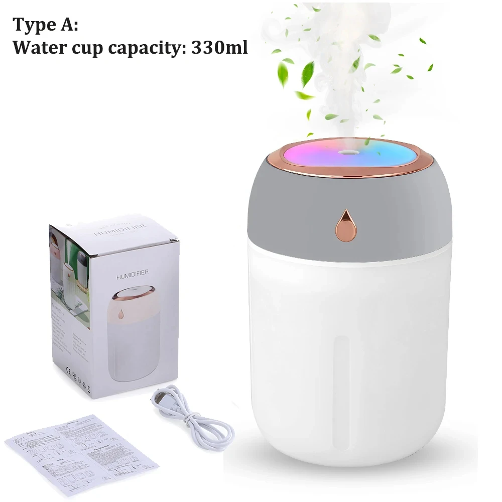 300/600ML USB Air Humidifier For Home Car With Colorful Night Light Large Capacity Essential Oil Aroma Diffuser Mist Sprayer