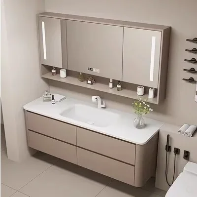 Combination Whole Washbin Skin Feeling Circular Arc Oak Paint Cabinet Body Simple Bathroom Table