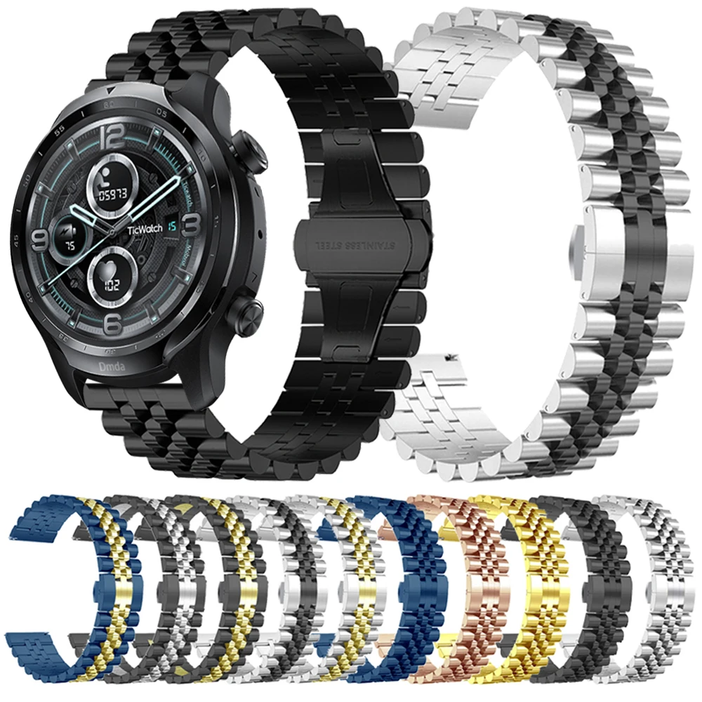 

20/22mm Stainless Steel Strap For TicWatch Band Pro 3 Ultra GPS /GTX/S2/E2/E3/GTH Bands Metal Bracelet Belt Watchband Accessorie