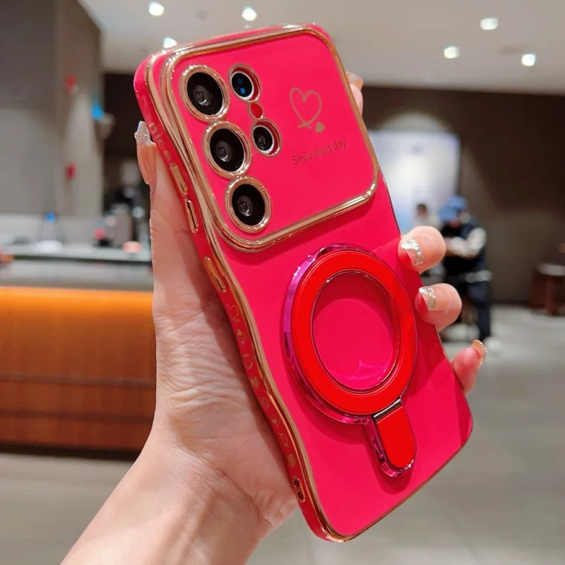 Wave Plating Heart Design Shockproof Phone Case with Lens Protection