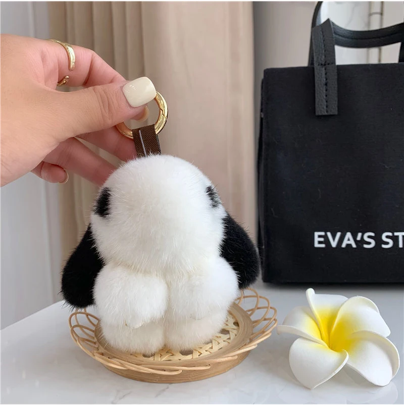 Cute Long Ear Bunny Keychain Real Mink Fur Rabbit Doll Pendant Toys Keyring Handbag Charm Ornament Pompom Plush Jewelry Gifts