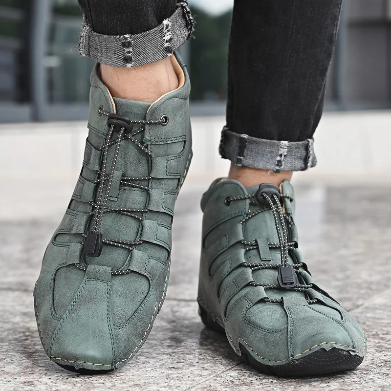 Leather Men Boots Winter Plush Super Warm Snow Boots Men Winter Casual Shoes Luxury Sneakers High Top Western Cowboy Ankle