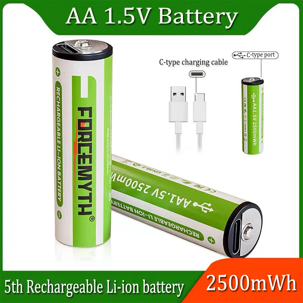 

AA No. 5 1.5V 2500mWh Rechargeable Battery ，Type-C Fast Charging Toy Intelligent Door Lock Microphone Remote Control Battery