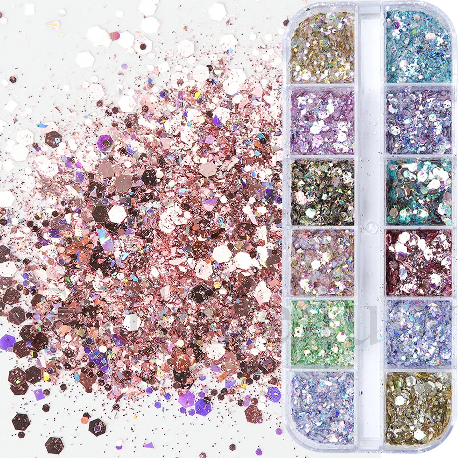 Nail Powder Nail Glitter Nail Pigment Nail Decoration Nail Decorations Nail Flakes Nail Powder Set 1Box Mermad Iridescent Hexagon Nail Art Glitter Sequins Holographic Flake Powder Paillette Gel Polish Decorations For Nails