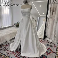 Mryarce 2024 Simple Classic Wedding Dresses With Slit Strapless Luxury Satin A Line Bridal Gowns With Pockets 1