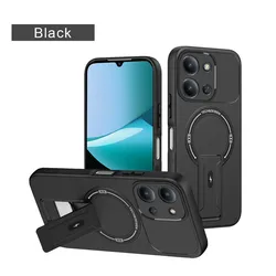 Matte Armor Kickstand Holder Back Cover Case for Poco M7 Plus (Black)