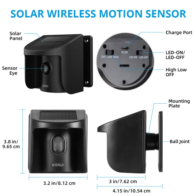 KERUI DW9 Driveway Alarm System with Solar Powered Motion Sensor Detector Waterproof for Outdoor Garage Welcome Burglar 5