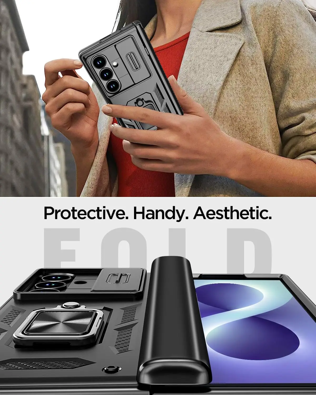 Ultra Protective Kickstand Ring Case with Magnetic Closure - Military Grade Shockproof Cover