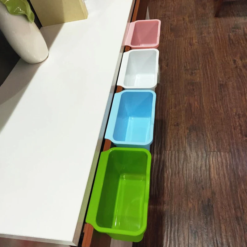 Trash Can Plastic Basket Hanging Waste Bin Storage Box Desktop Kitchen Holder Cabinet Door