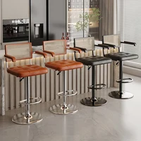 Mid-Century Bar Stool Liftable Rattan Backrest Chair for Kitchen Island Swivel Counter Stool with Footrest Modern Reception Seat 3