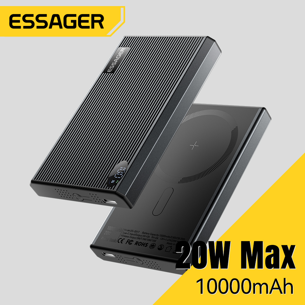 Essager PD 20W 10000mAh Thin Magnetic Power Bank  LED Portable Wireless Fast Charging External Battery For iPhone 16 15