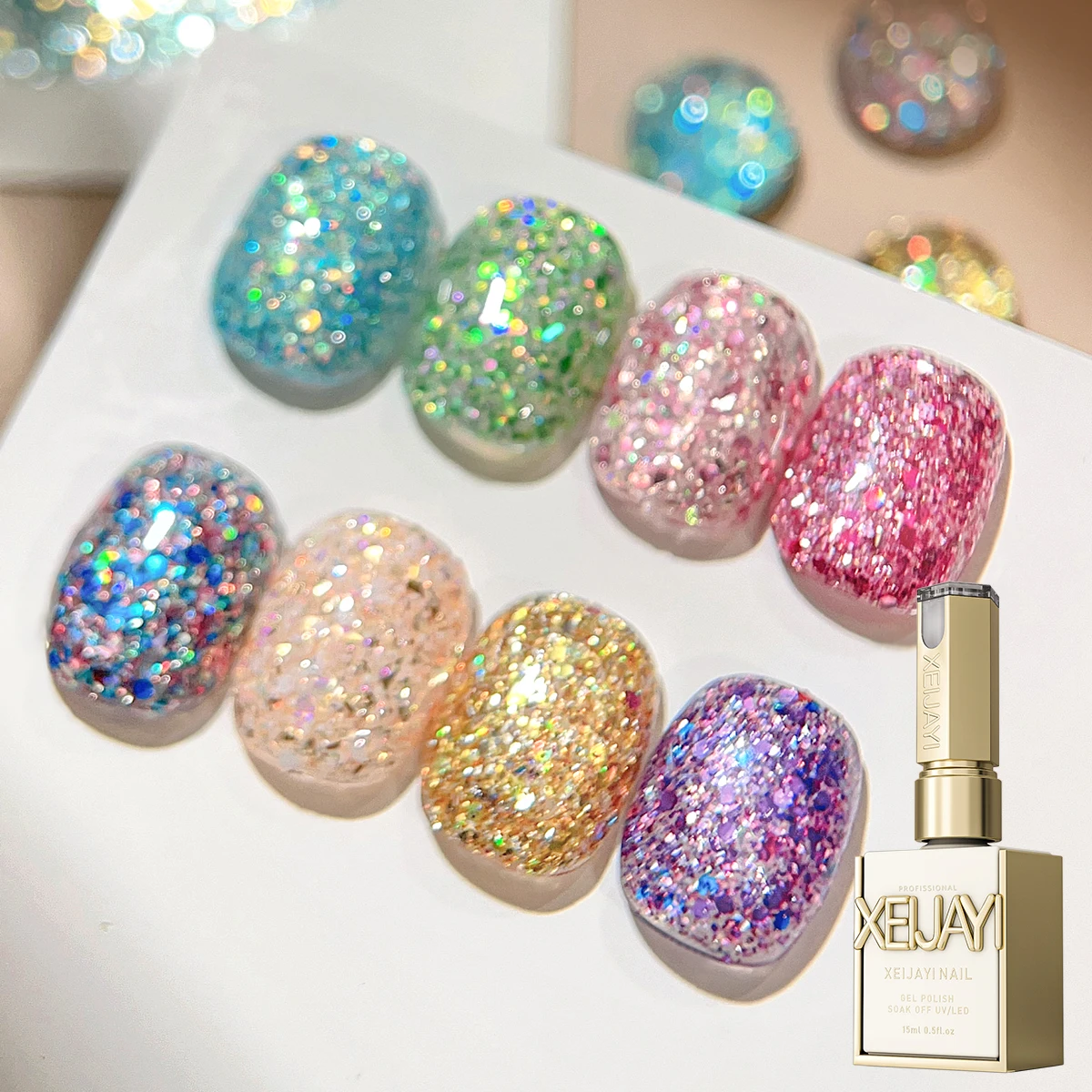 XEIJAYI 1개 15ML 스윗 캔디 글리터 네일 젤 세미 퍼머넌트 네일 아트 UV LED 네일 살롱 DIY 네일 살롱 젤