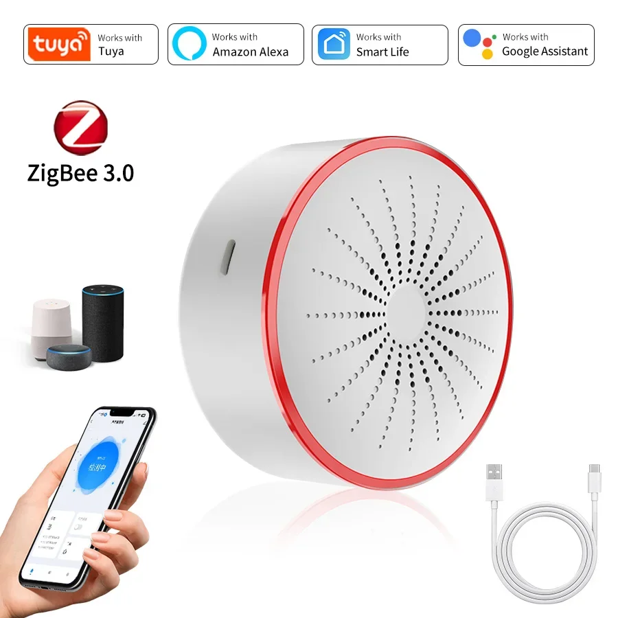 Ev Güvenliği için 2'si 1 Arada Tuya Zigbee Akıllı Siren Alarmı 100db Hoparlör Alexa Yandex Alice Ses ve Işık Uyarısı ile Çalışır