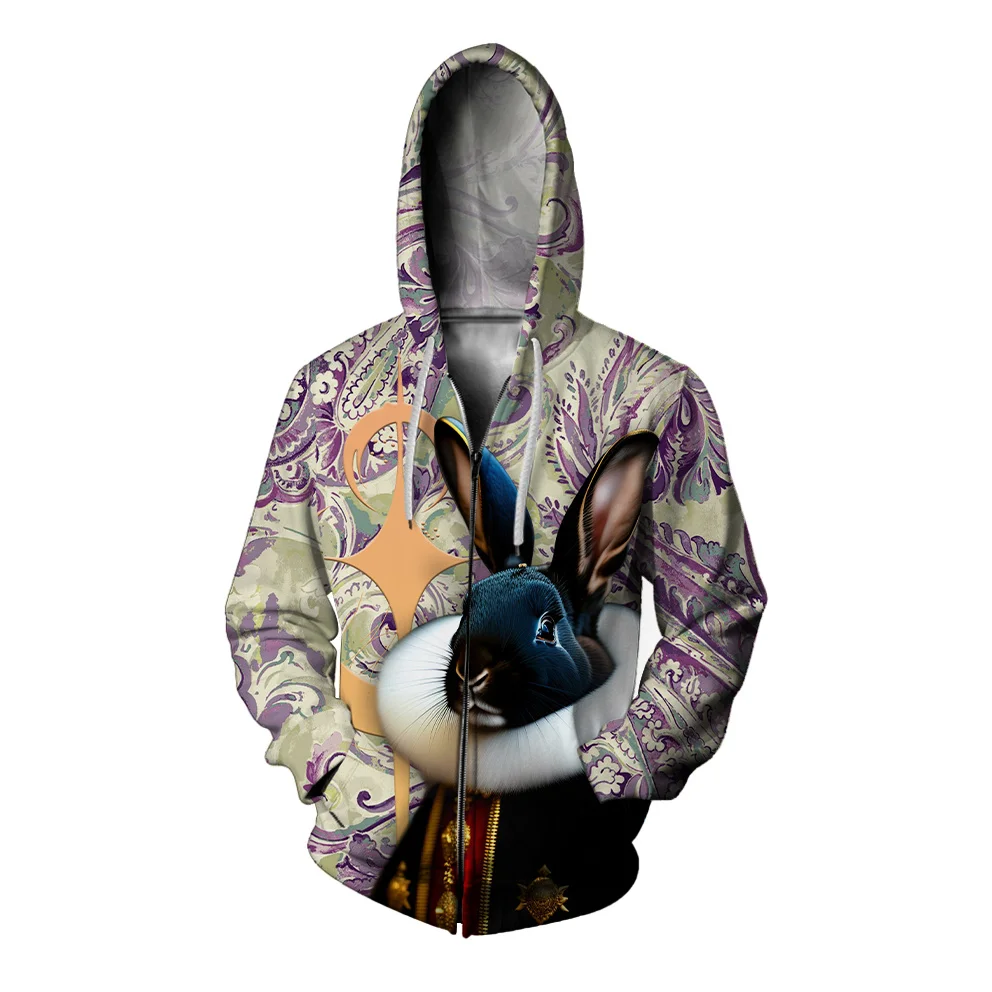 thumbnail image 1 of Sudadera con capucha informal de otoño para hombre, sudadera con cremallera, sudadera con capucha con estampado de gato a la moda, sudaderas de conejo para hombre, ropa, 1 of 4
