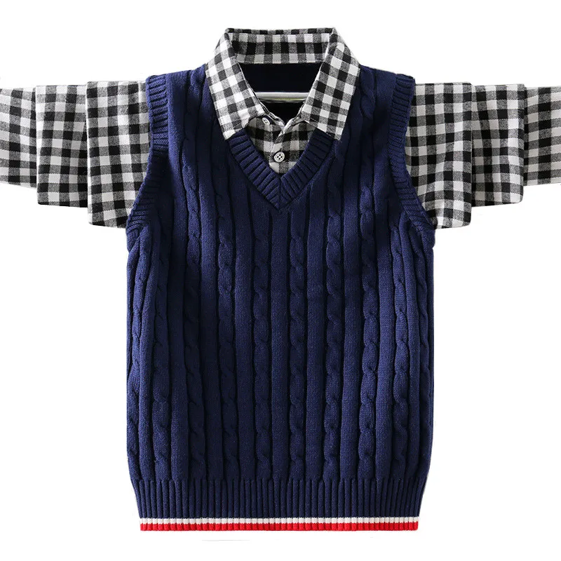 

Children's Boys Cotton Uniform Sweater Autumn Winter Fashion Kids Patchwork Pullover Optional Lined Corduroy For Age 5-15 T