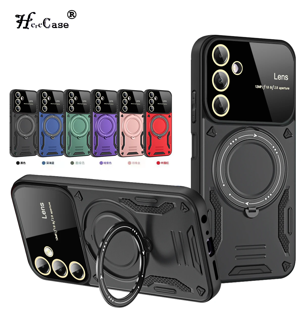 Luxury Armor Wireless Charging Case with Magnetic Ring Bracket and Bumper Cover