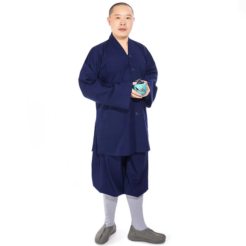 Traditional Chinese Buddhism Arhat Gown Set for Adult Men Monk Robe Clothes Top and Pants Buddhist Clothes