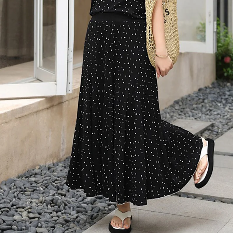 Polka Dot Mermaid Swing Skirt For Plus Size Women Premium Elastic Waist Long Fishtail Skirt With Big Swing
