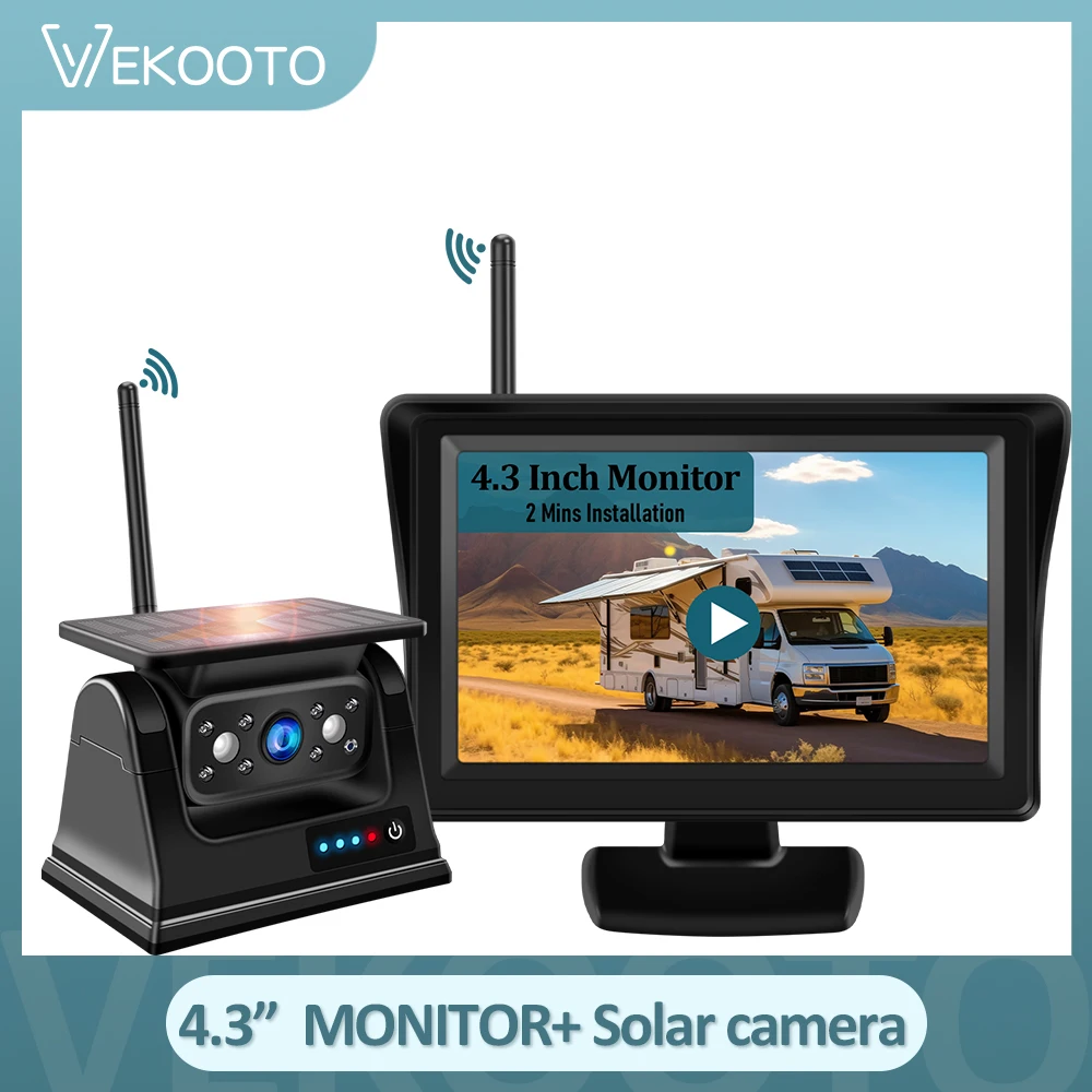 

4.3" HD Monitor Solar Magnetic Wireless Backup Camera IR Night Vision Rear View Reverse System Kit Magnetic Mounted