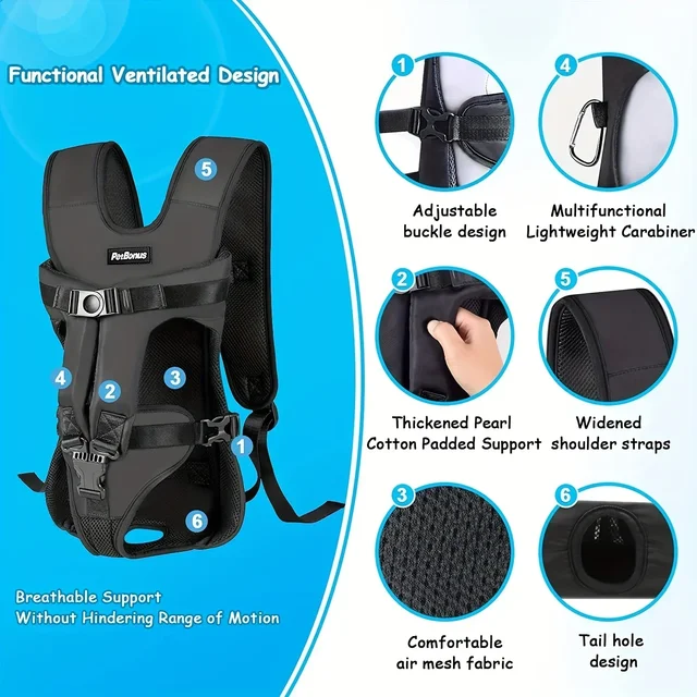 TAILUP Pet Carrier Backpack for Dogs Cat Thickened Sponge Pet Front Dog Carrier Backpacks Portable Puppy Transportation Dog Bag 2