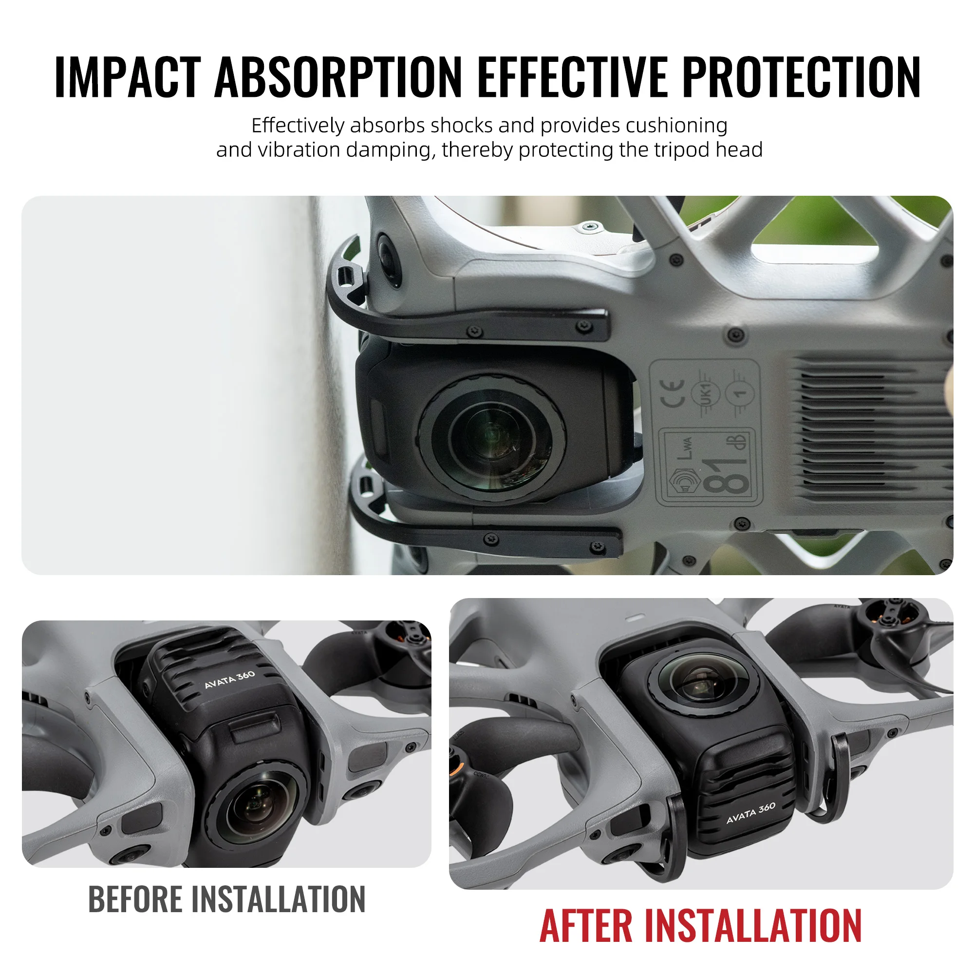 DJI Avata 360 équipé du pare-chocs métal STARTRC, protection anti-collision en alliage d'aluminium vue de côté