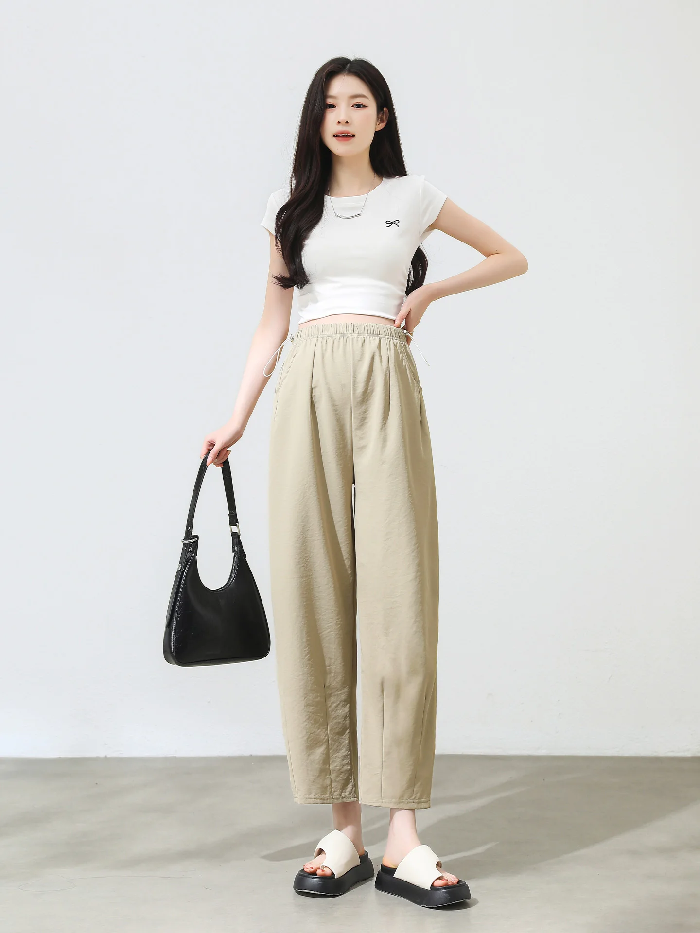 출산용 와이드 레그 팬츠 봄 여름 얇은 캐주얼 아우터 9 포인트 임산부 바지 편안한 신축성 있는 긴 바지