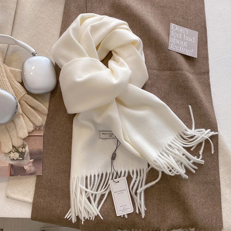 2024 Winter Wolle Schal Für Frauen Lange Warme Kaschmir Schals Hijab Solide Dame Schal Wrap Weibliche Pashmina Bandana Kopf Schals neue – Detail 10