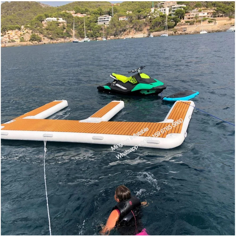 Commercial Inflatable Floating Dock Platform Raft, Non-Slip Surface, Yoga Island Bed